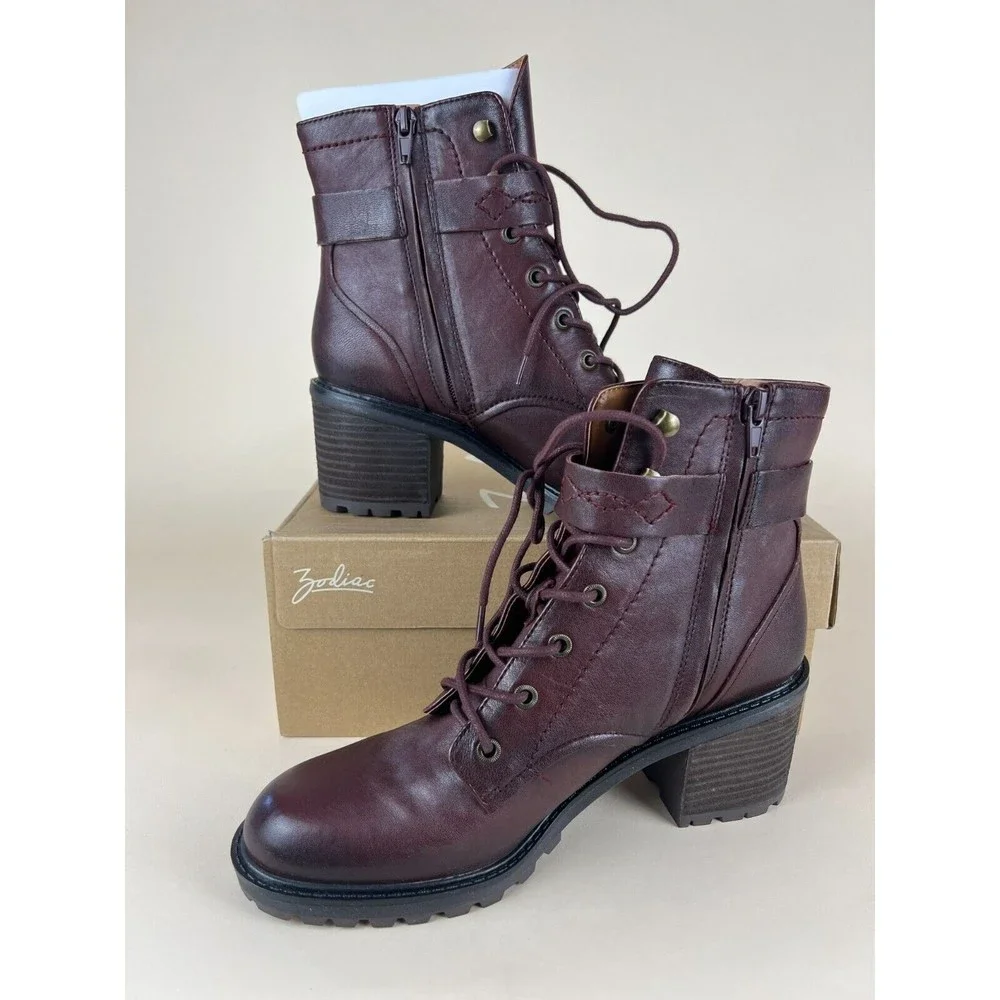 Zodiac Gemma Booties Ankle Boots Womens 10 M Red Wine Leather Heels Shoes NWB